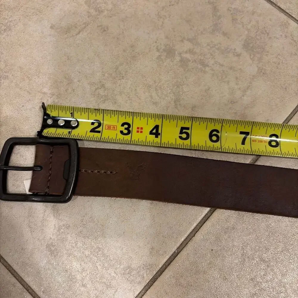 American Eagle Outfitters Men's Distressed Brown Leather Belt with Square Buckle